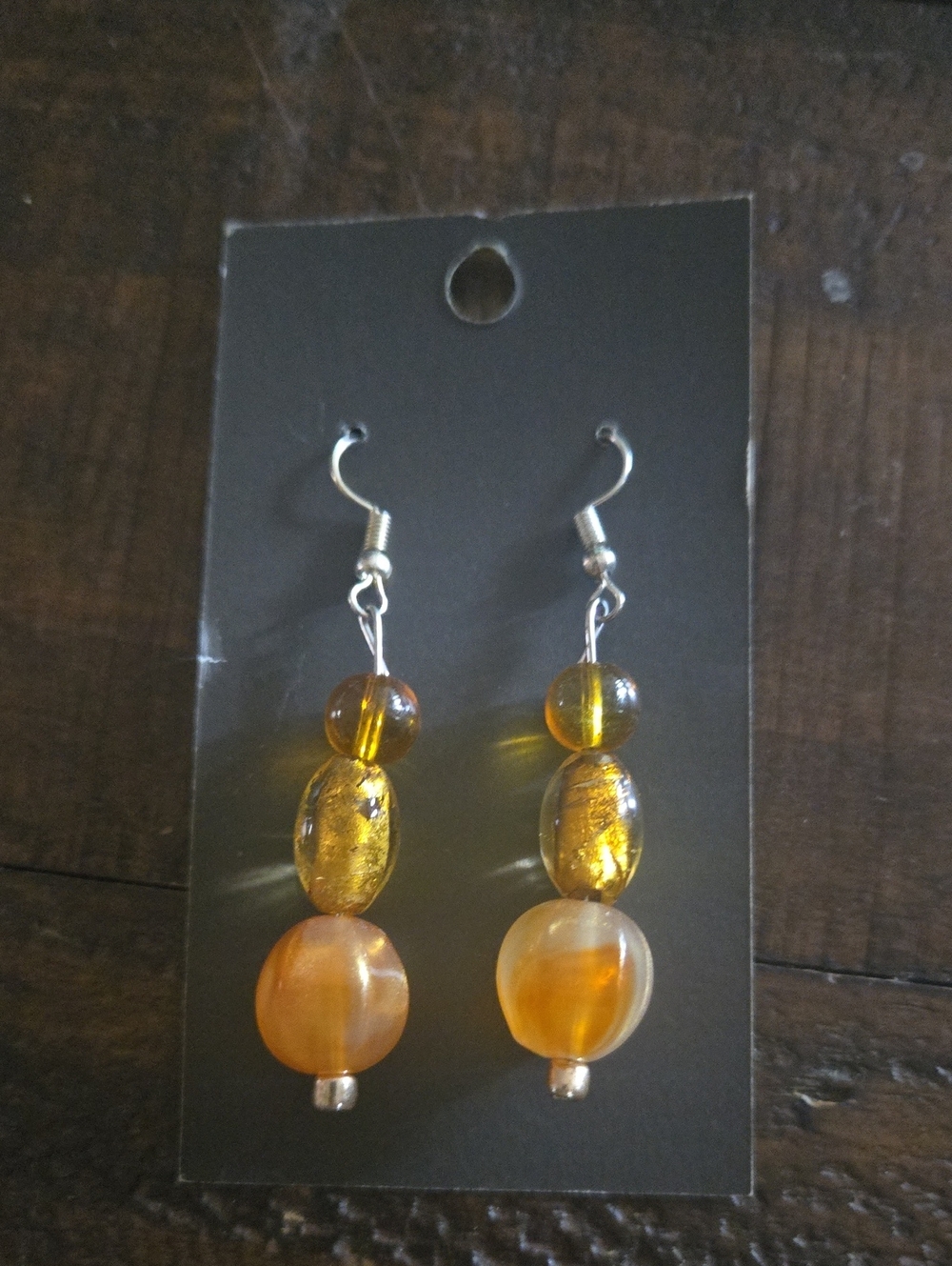 Amber Glass Bead Dangle Earrings